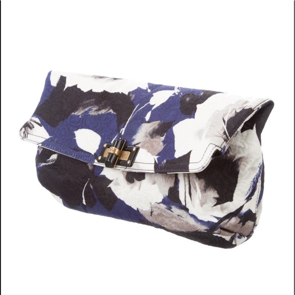 LANVIN Cobalt/Grey/Black/Ivory Printed Jacquard “Happy” Antique Hardware Clutch - Picture 5 of 8